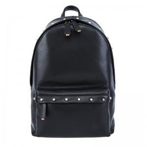 18SA-6841F Стад украшен черным верхним качеством передний карман на молнии простой стиль мужской кожаный рюкзак с карманом для ноутбука